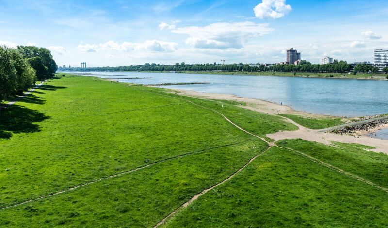 Blick auf die Poller Wiesen auf der rechtsrheinischen Seite Kölns.