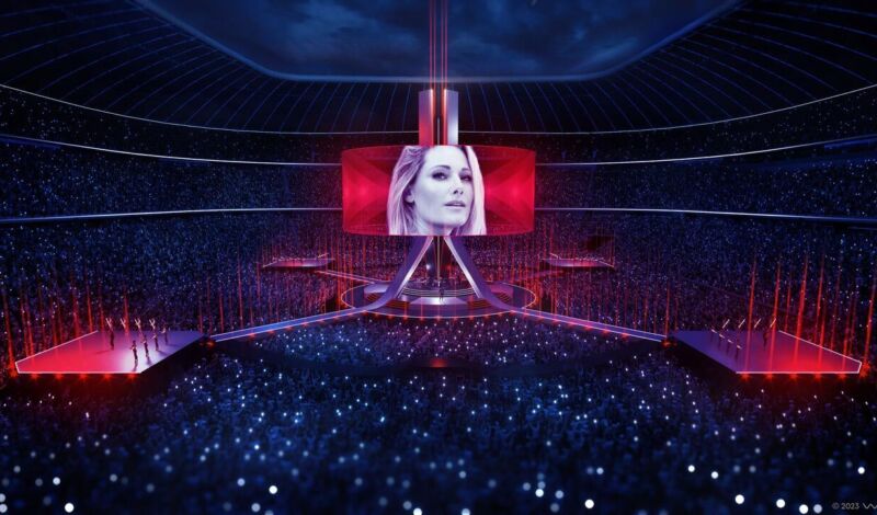 Das Bild zeigt einen Blick auf die Bühne eines Konzerts von Helene Fischer.