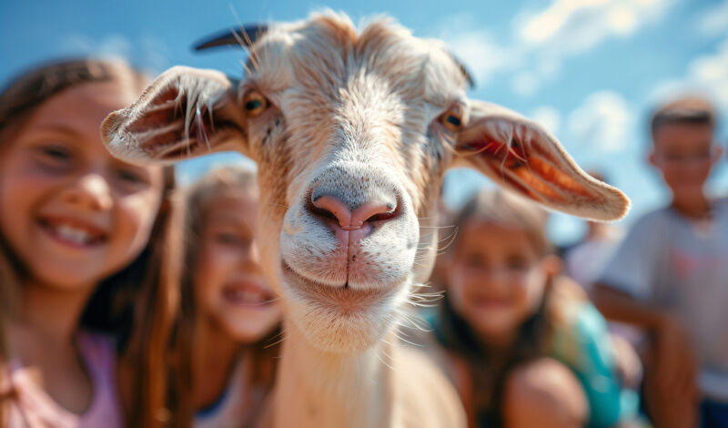 Schaf und Kinder auf einem Bauernhof