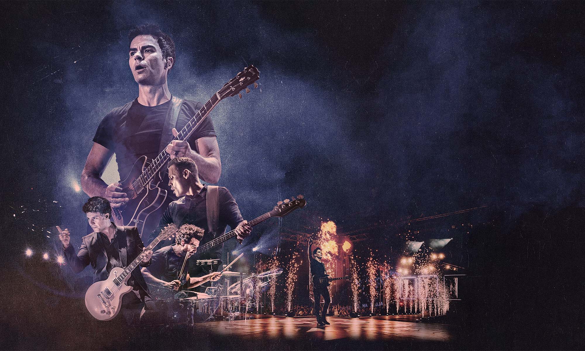 Eine Collage, welche die Musiker der Band Stereophonics auf einem Konzert zeigt